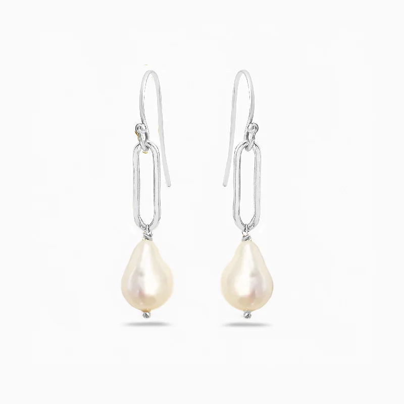 Ladies adjustable earrings-NEW PEARL SILVER EARRINGS