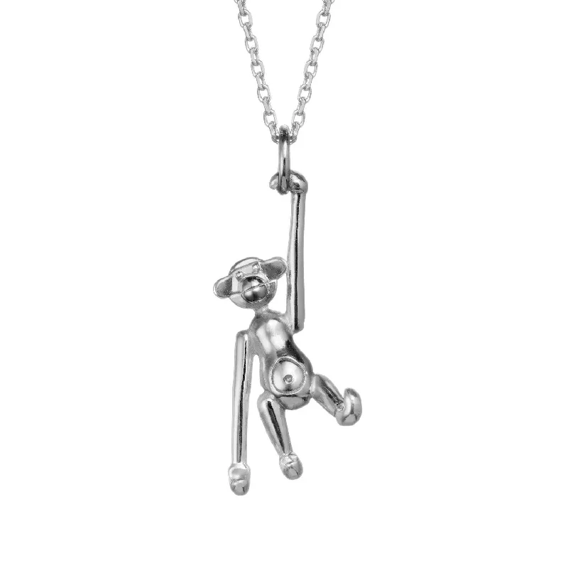 Ladies cubic zirconia necklace-Monkey Silver Necklace