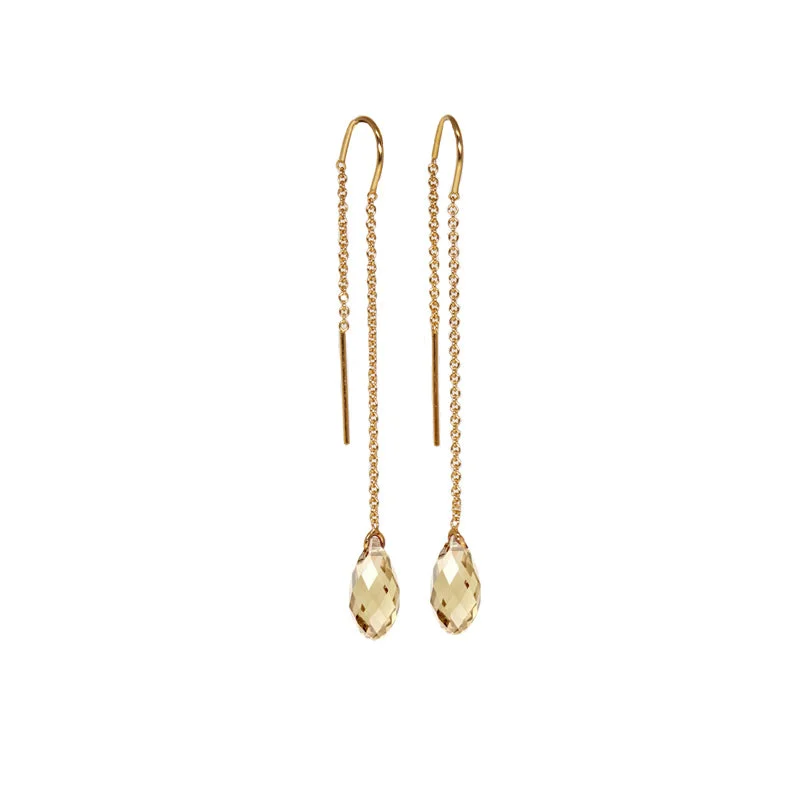 Ladies luxury earrings-14K CHAMPAGNE THREADER EARRINGS