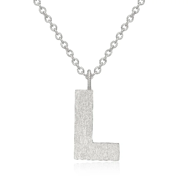 Ladies platinum necklace-Letter L Silver Necklace