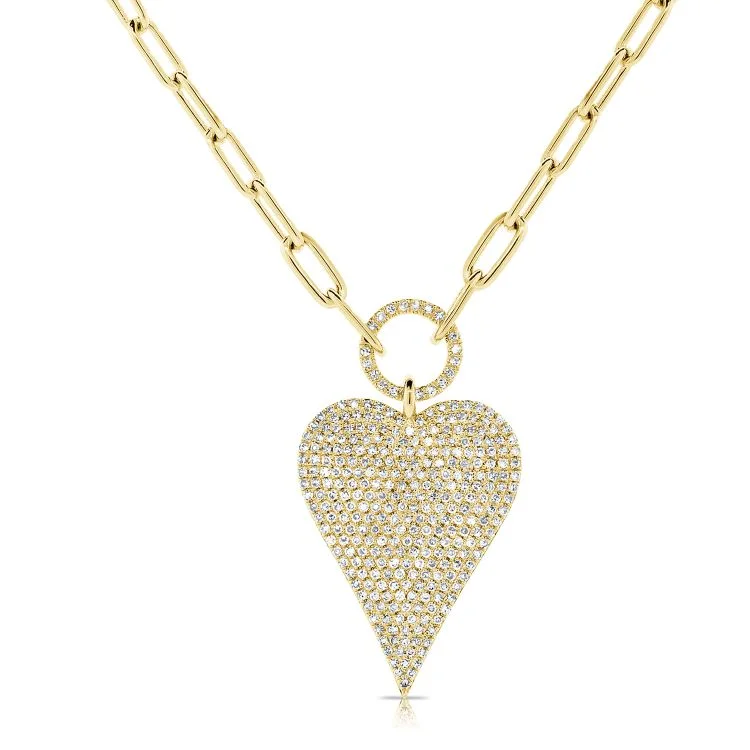 Ladies chunky necklace-Diamond Heart Pendant Paperclip Necklace