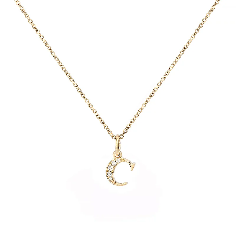 Ladies minimalist gold necklace-Love Letter C 18K Gold Necklace w. Diamonds