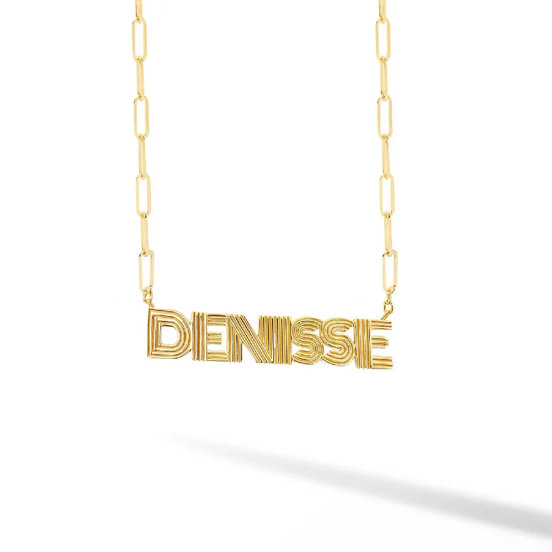 Ladies tennis necklace-Fluted Name Paperclip Necklace