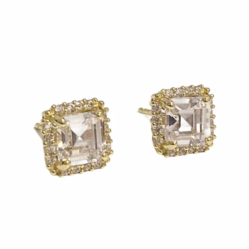 Ladies diamond hoop earrings-Adriene Asscher Cut Studs