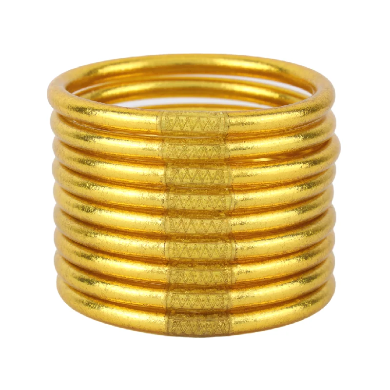 Ladies gold-plated bracelet-BuDhaGirl | Set of Nine | All Weather Bangles in Gold