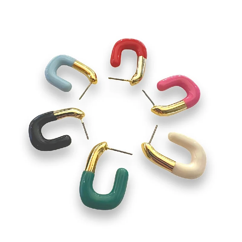 Ladies solid gold earrings-Curved Color Blocking Half Hoop Earrings