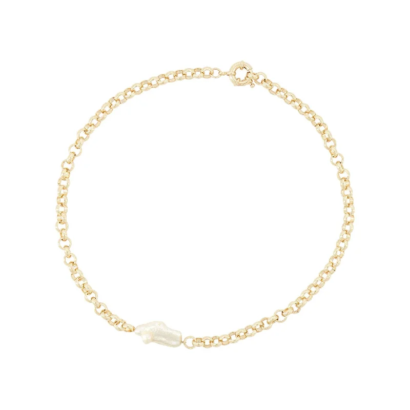 Ladies gold chain necklace-Biwa Pearl Gold Plated Necklace w. Pearl