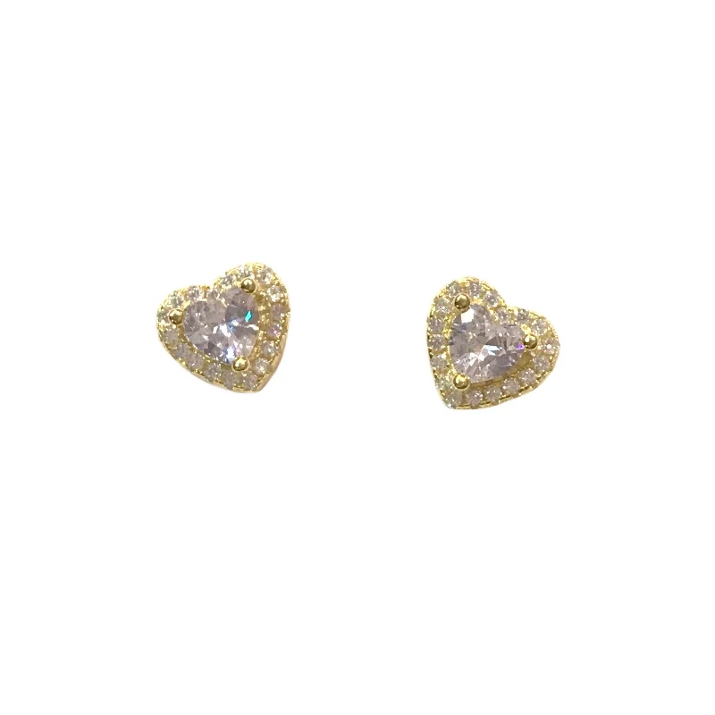 Ladies colorful earrings-Bezel Halo Heart Stud