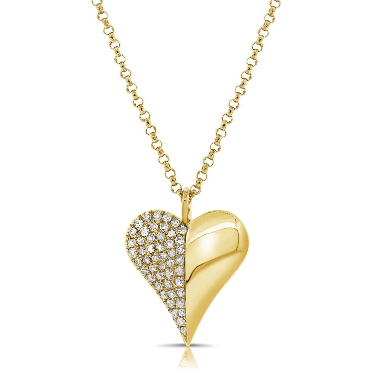 Ladies chain necklace-Helium Half Solid Half Diamond Heart Necklace