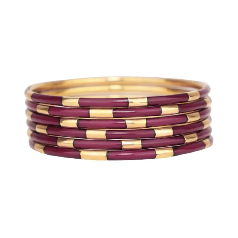 Ladies link bracelet-BuDhaGirl | Set of Six | Veda Bangles in Maroon