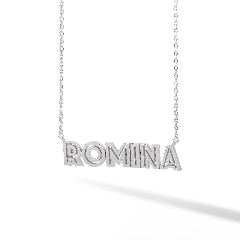 Ladies simple gold pendant necklace-Cutout Solid Name Necklace