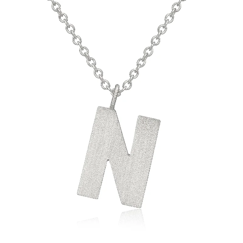 Ladies luxury diamond necklace-Letter N Silver Necklace