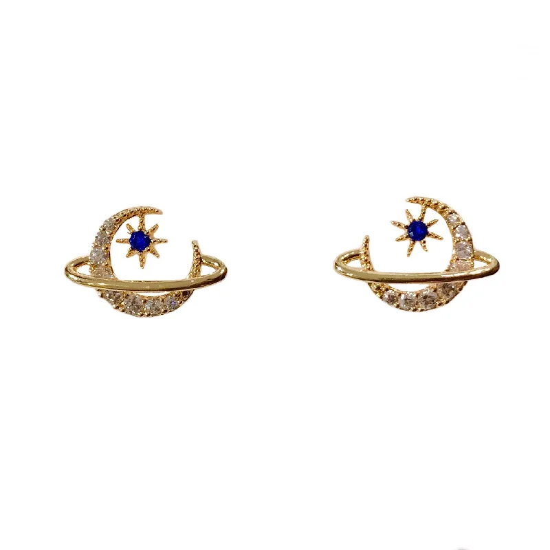 Ladies diamond earrings-Kerry Sapphire Starburst SaturnStuds