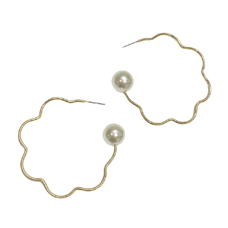 Ladies flower drop earrings-Pearlea Hoops