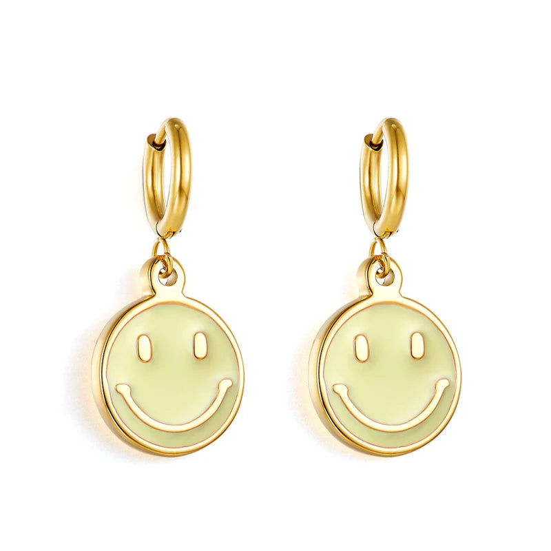 Ladies ear chain earrings-Hypoallergenic Sunshine Smiley Face Earrings