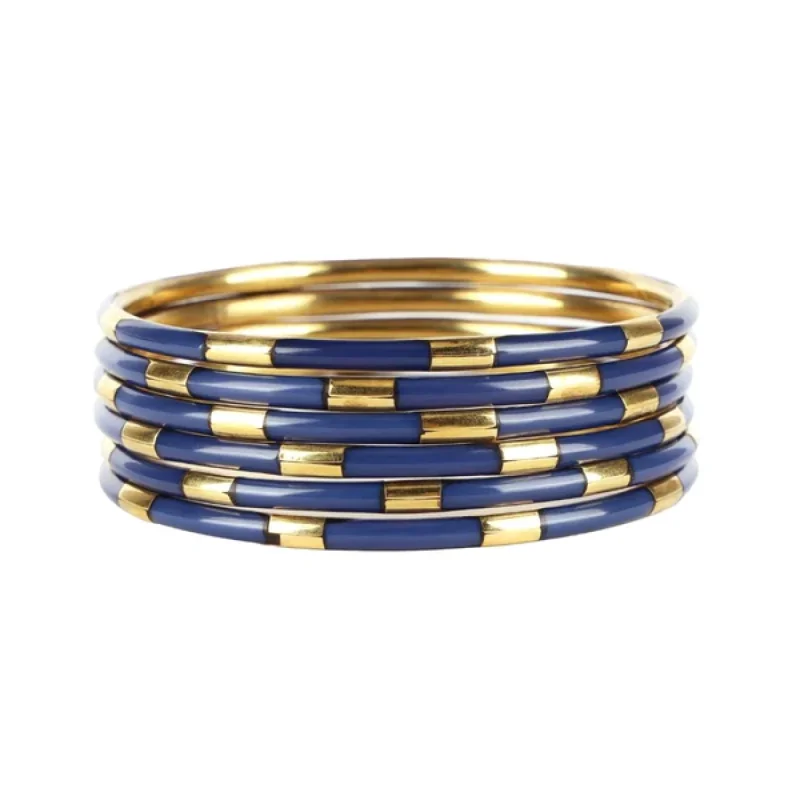 Ladies polished bracelet-BuDhaGirl | Set of Six | Veda Bangles in Navy