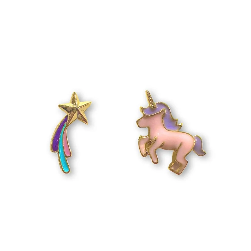 Ladies gemstone drop earrings-Unicorn Falling Star Studs