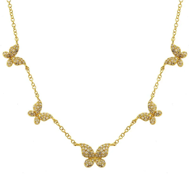 Ladies gemstone chain necklace-Five Butterflies Diamond Necklace