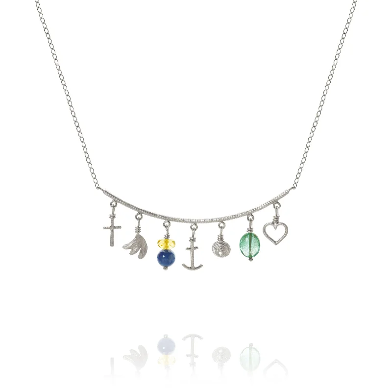 Ladies gemstone necklace-Linea Piccolo Sea Breeze Silver Necklace w. Citrin & Emerald