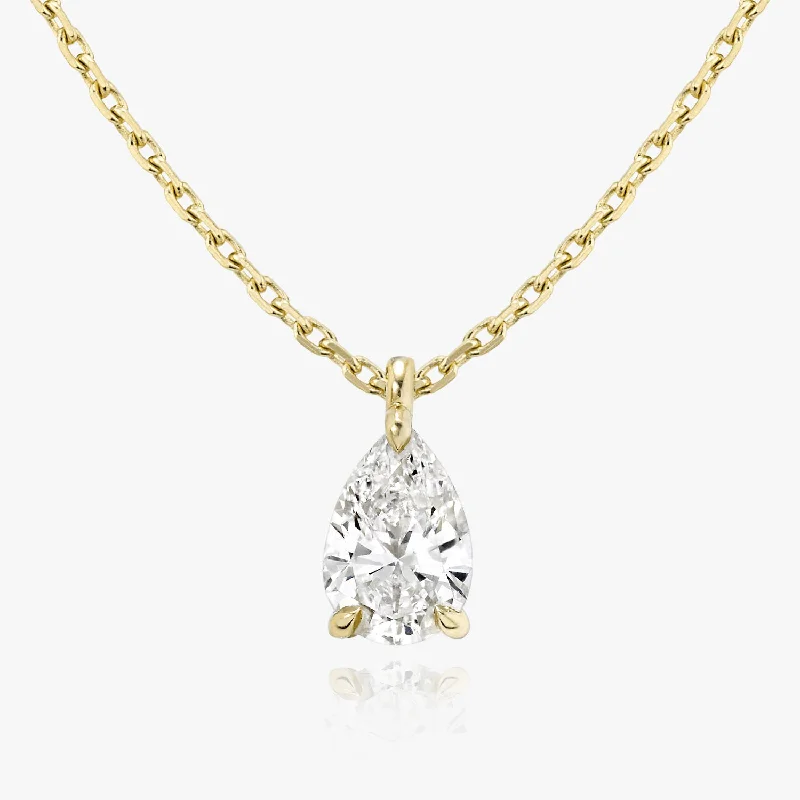 Ladies layering necklace-Solitaire Pear 14K Gold Necklace w. Lab-Grown Diamond