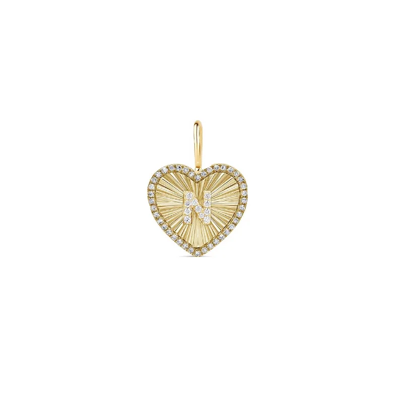 Ladies adjustable necklace-Diamond Initial Fluted Heart Charm