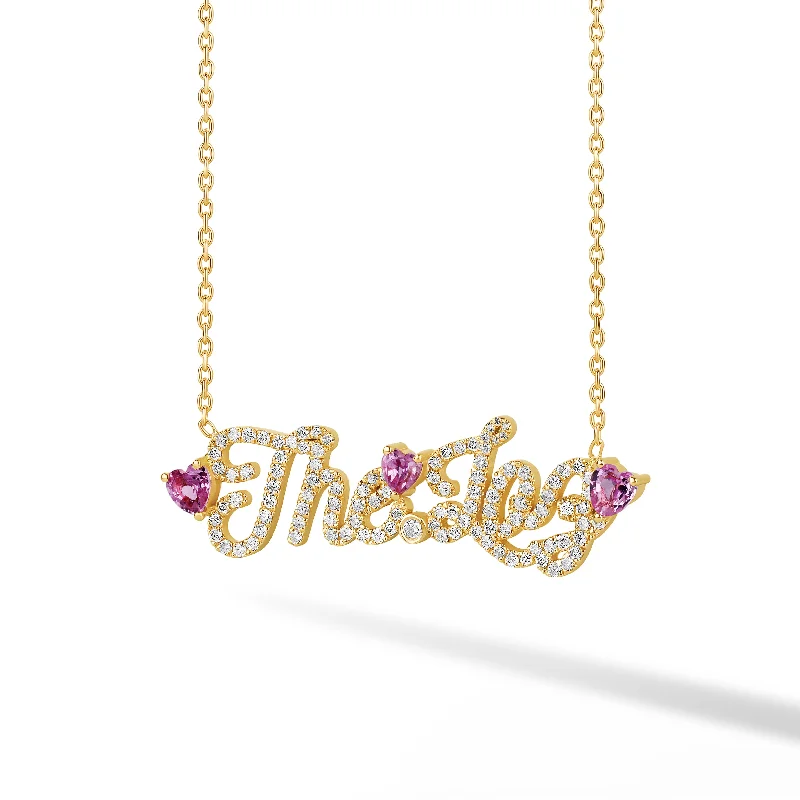 Ladies personalized necklace-Diamond Pave Custom Name Necklace with Floating Heart Birthstone