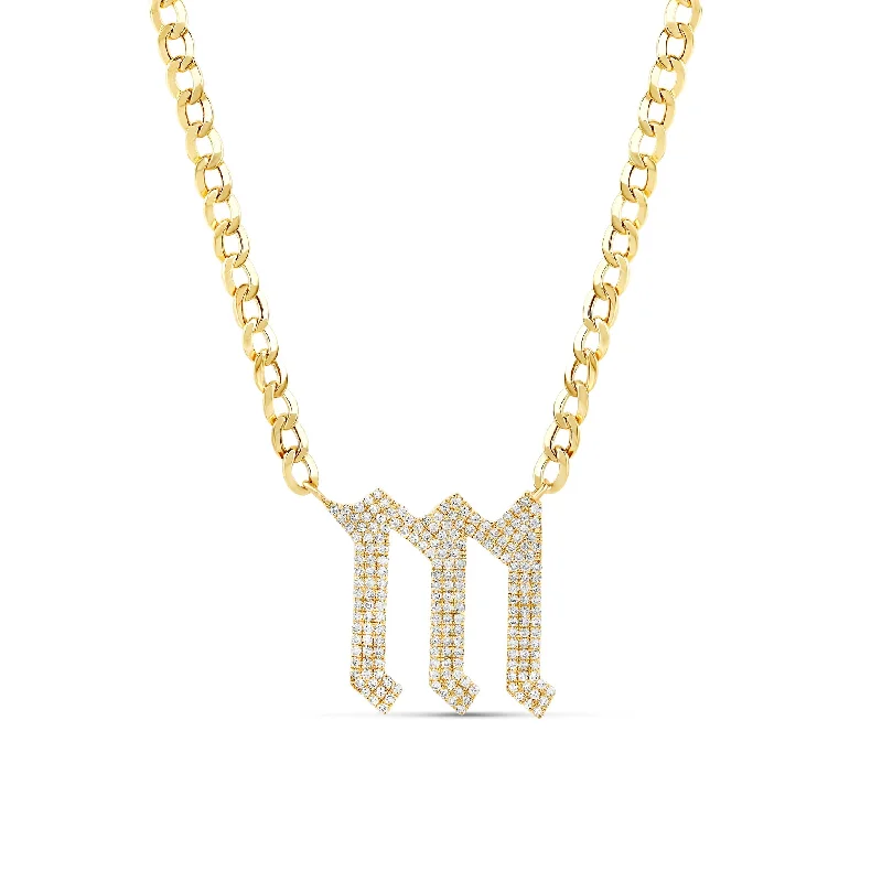 Ladies bar necklace-Pave Gothic Initial Cuban Link Necklace