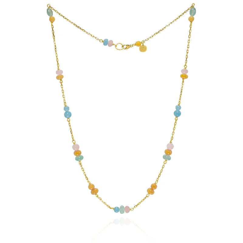 Ladies gemstone necklace-Piccolo Melrose 18K Gold Necklace, 45cm, w. Aventurine & Guava quartz