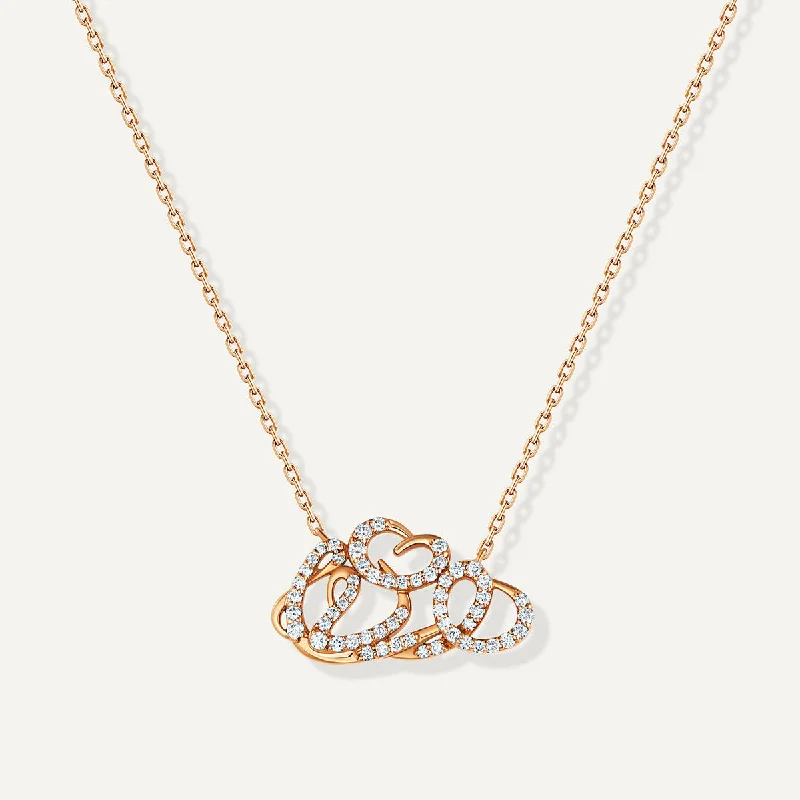 Ladies layered gold necklace-Allusia Love Detailed 18K Rosegold Necklace w. Diamonds