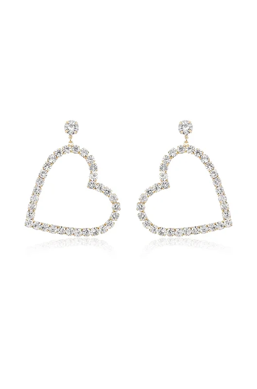 Ladies silver hoop earrings-Falling in Crystal Love Dangle Earrings