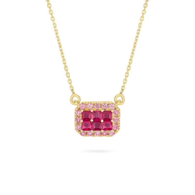 Ladies diamond chain necklace-Fortuna Belle 18K Gold Necklace w. Rubies & Sapphires