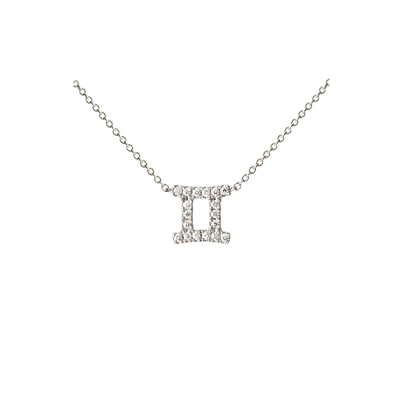 Ladies butterfly pendant necklace-Petit Sign Gemini 18K Whitegold Necklace w. Diamonds