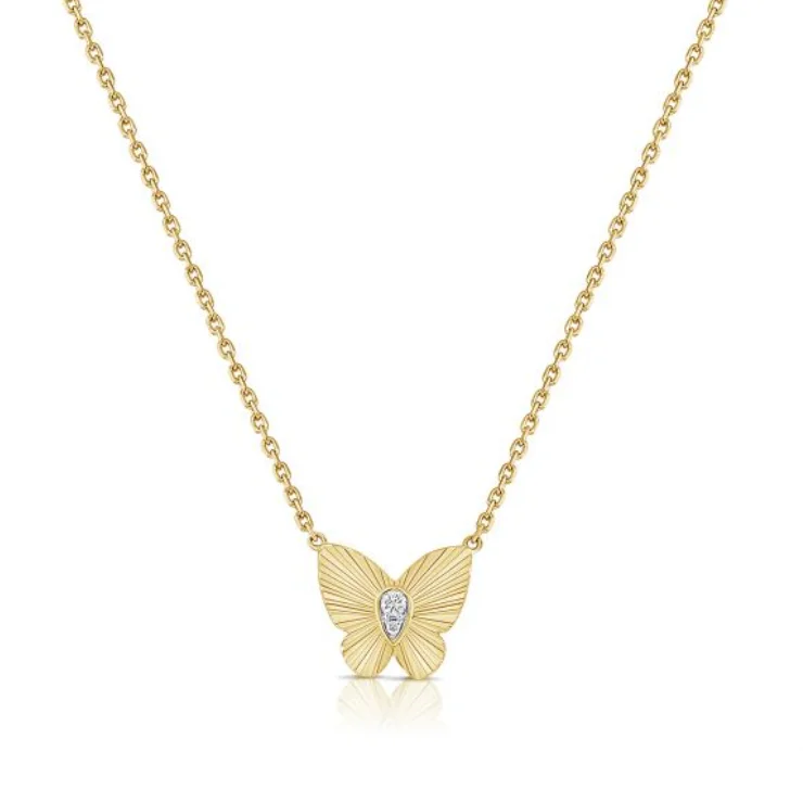 Ladies vintage diamond necklace-Fluted Butterfly Diamond Necklace