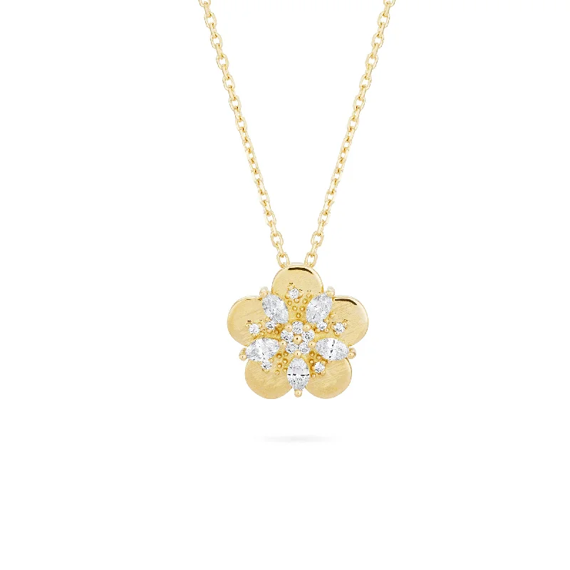 Ladies tennis necklace-Fleur Bloom 18K Gold Necklace w. Diamonds