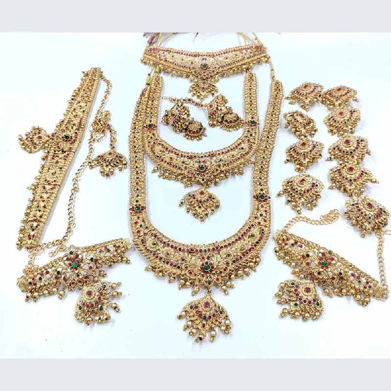 Ladies chain bangle-Pooja Bangles Gold Plated Pota Stone And Pearls Bridal Set