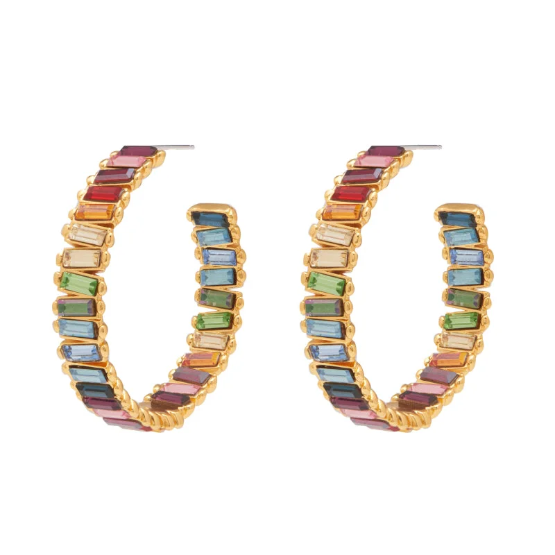 Ladies classic stud earrings-Baby Serena Hoops in Gold Rainbow