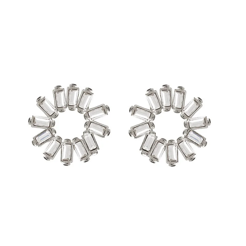 Ladies pearl and diamond earrings-Stella Studs in Rhodium