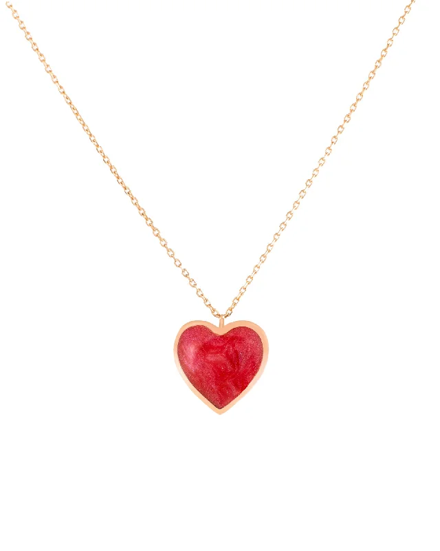 Ladies charm necklace-Red Heart 18K Gold, Whitegold or Rosegold Necklace w. Diamonds