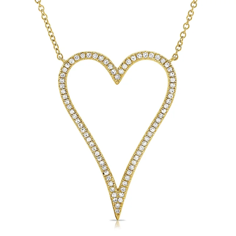 Ladies gemstone necklace-Jumbo Pave Outline Elongated Heart Necklace