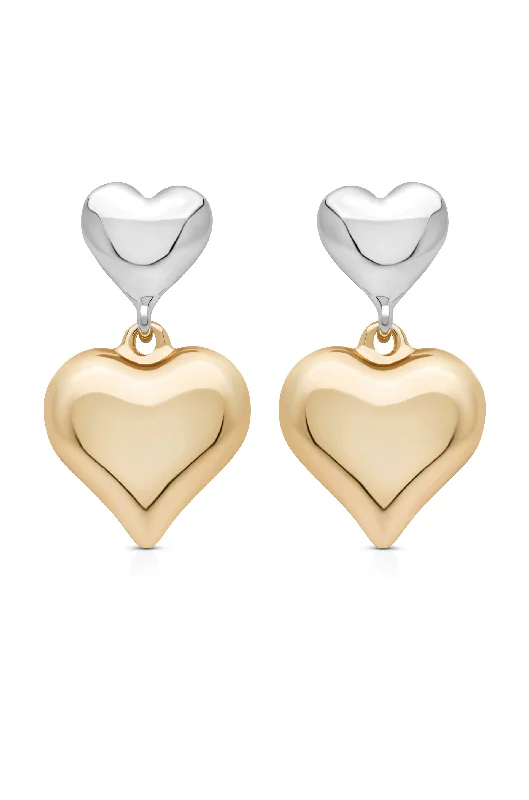 Ladies solid gold earrings-Mixed Metal Heart Earrings