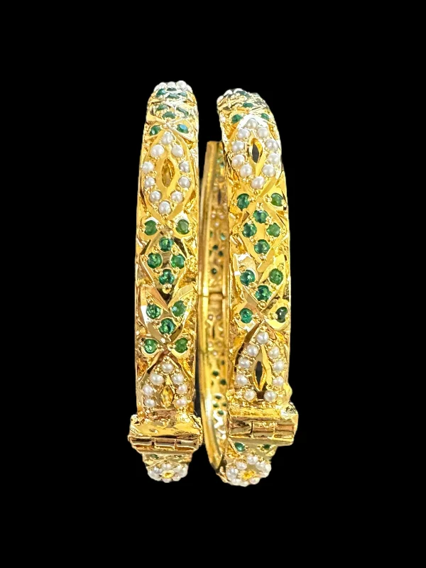 Ladies sapphire bracelet-Emeralds pearl Jadau gold plated silver bangles  ( READY TO SHIP )