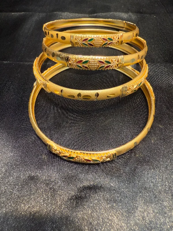 Ladies friendship bracelet-Amazing Enamel Gold Plated With Green And Maroon Color Beautiful Leaf Design Bangles