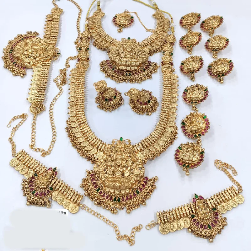 Ladies gold-plated bracelet-Pooja Bangles Gold Plated Pota Stone And Temple Pearls Bridal Set