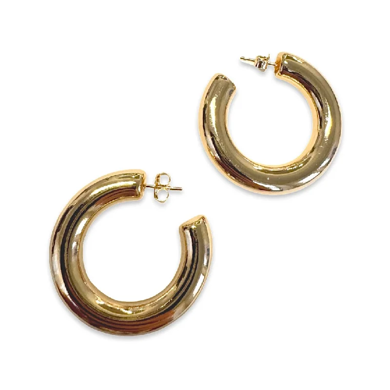 Ladies gemstone stud earrings-Gold Filled Hollow Puff Open Hoops