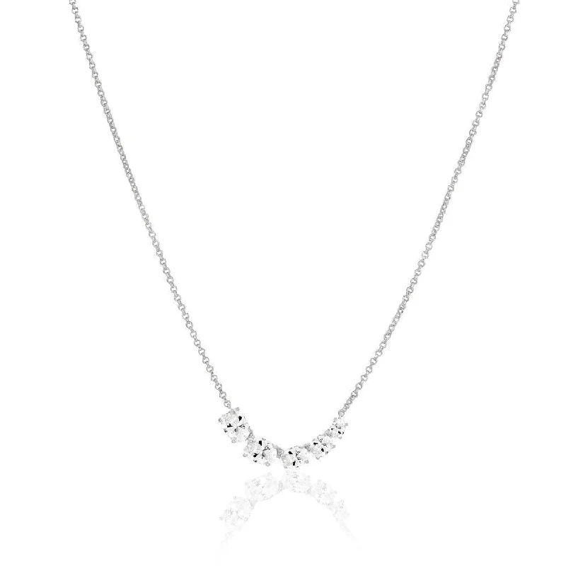 Ladies heart pendant necklace-Ellisse Cinque Silver Necklace w. Zirconias