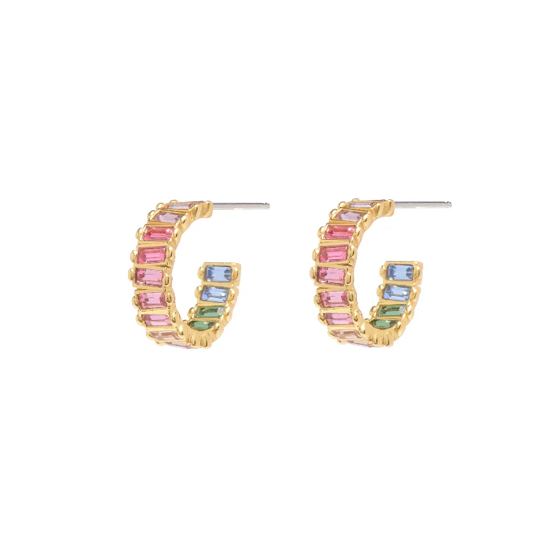 Ladies hoop earrings with gemstones-XS Baby Serena Hoops in Gold Rainbow