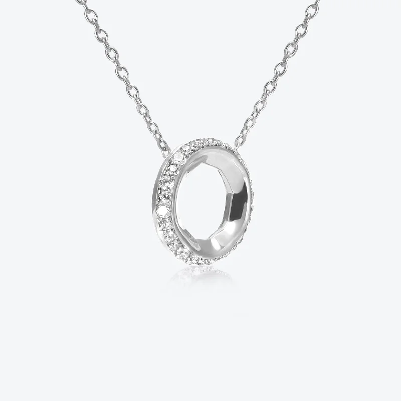 Ladies pearl necklace-A. Sun Halo Aura 18K White Gold Necklace w. Lab-Grown Diamond Pavé