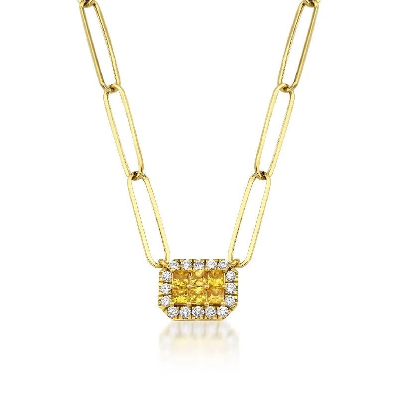 Ladies butterfly necklace-Fortuna Belle Amarillo Paperclip 18K Gold Necklace w. Diamonds & Sapphires