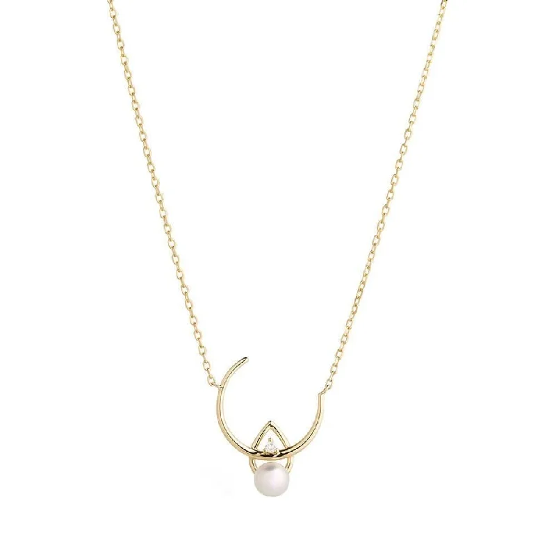 Ladies delicate necklace-Cosmo Venus 18K Gold Necklace w. Pearl & Diamond