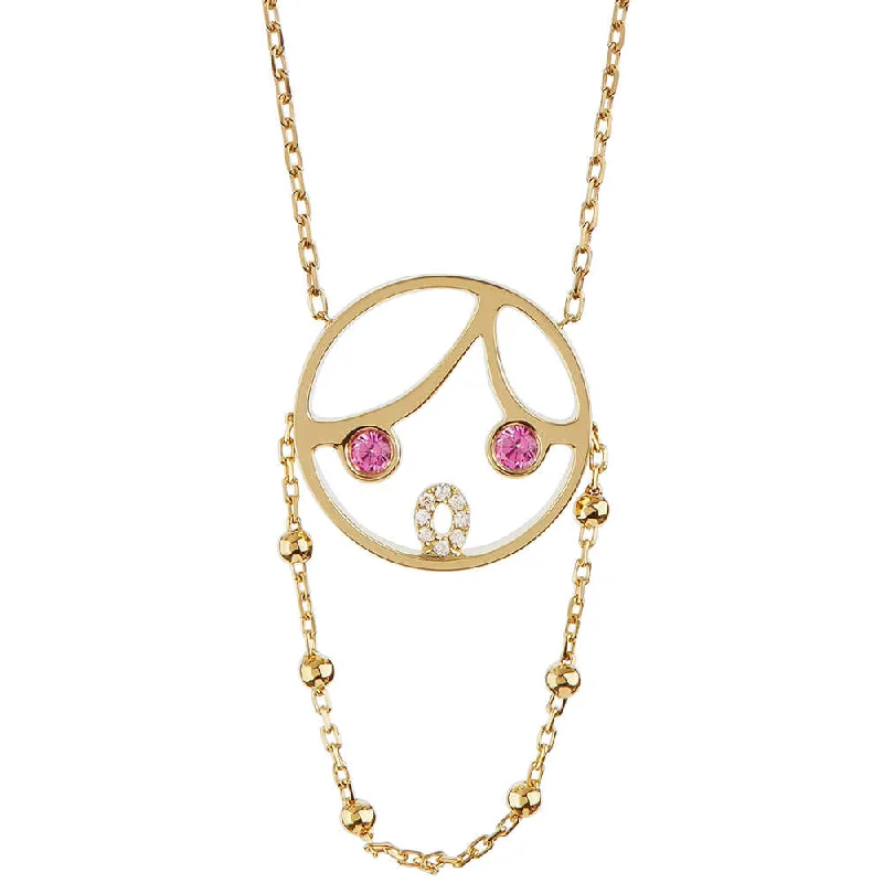 Ladies adjustable necklace-MOYEN Pink Lady 18K Gold Necklace w. Sapphire & Diamond